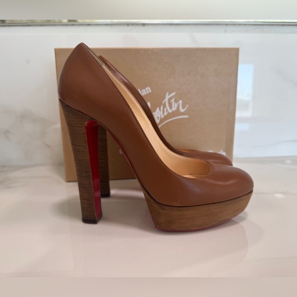 Christian Louboutin Women’s Bibi 140 Platform Leather Pumps, Cognac, SIZE: 39 - Picture 5 of 16
